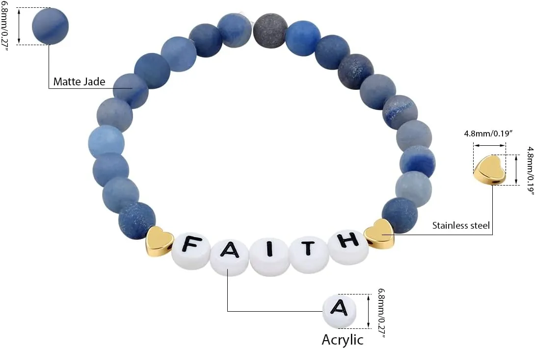 Faith Brave Love Inspirational Bracelets, Natural Matte Aventurine Beads Bracelet 17cm/6.7inch