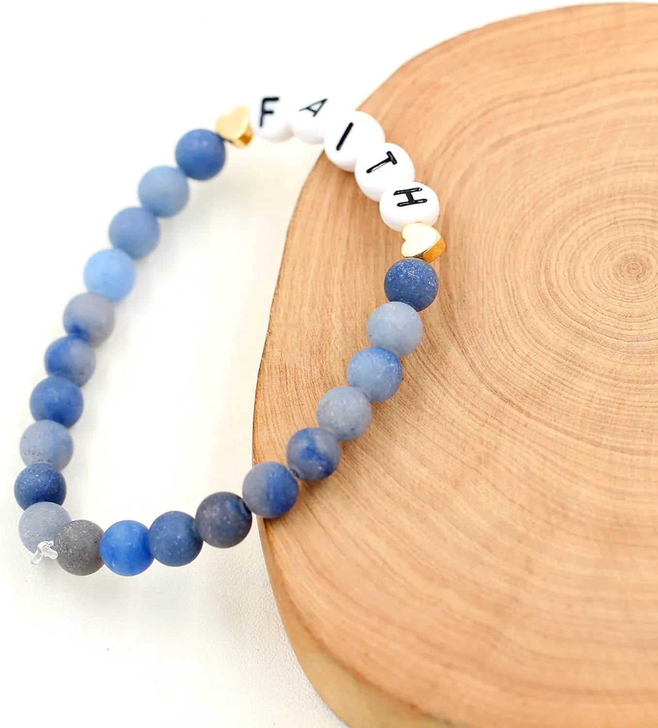 Faith Brave Love Inspirational Bracelets, Natural Matte Aventurine Beads Bracelet 17cm/6.7inch