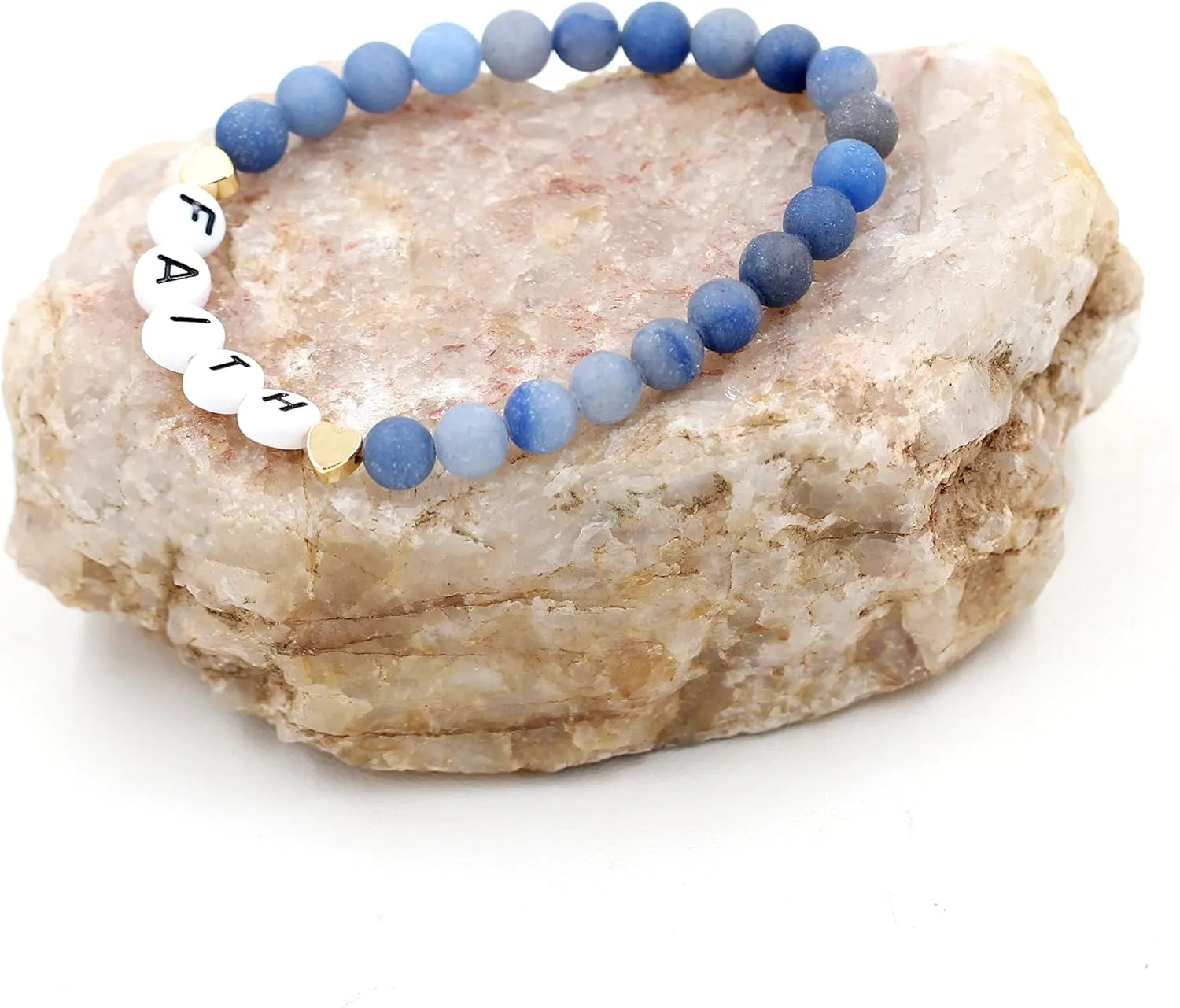 Faith Brave Love Inspirational Bracelets, Natural Matte Aventurine Beads Bracelet 17cm/6.7inch