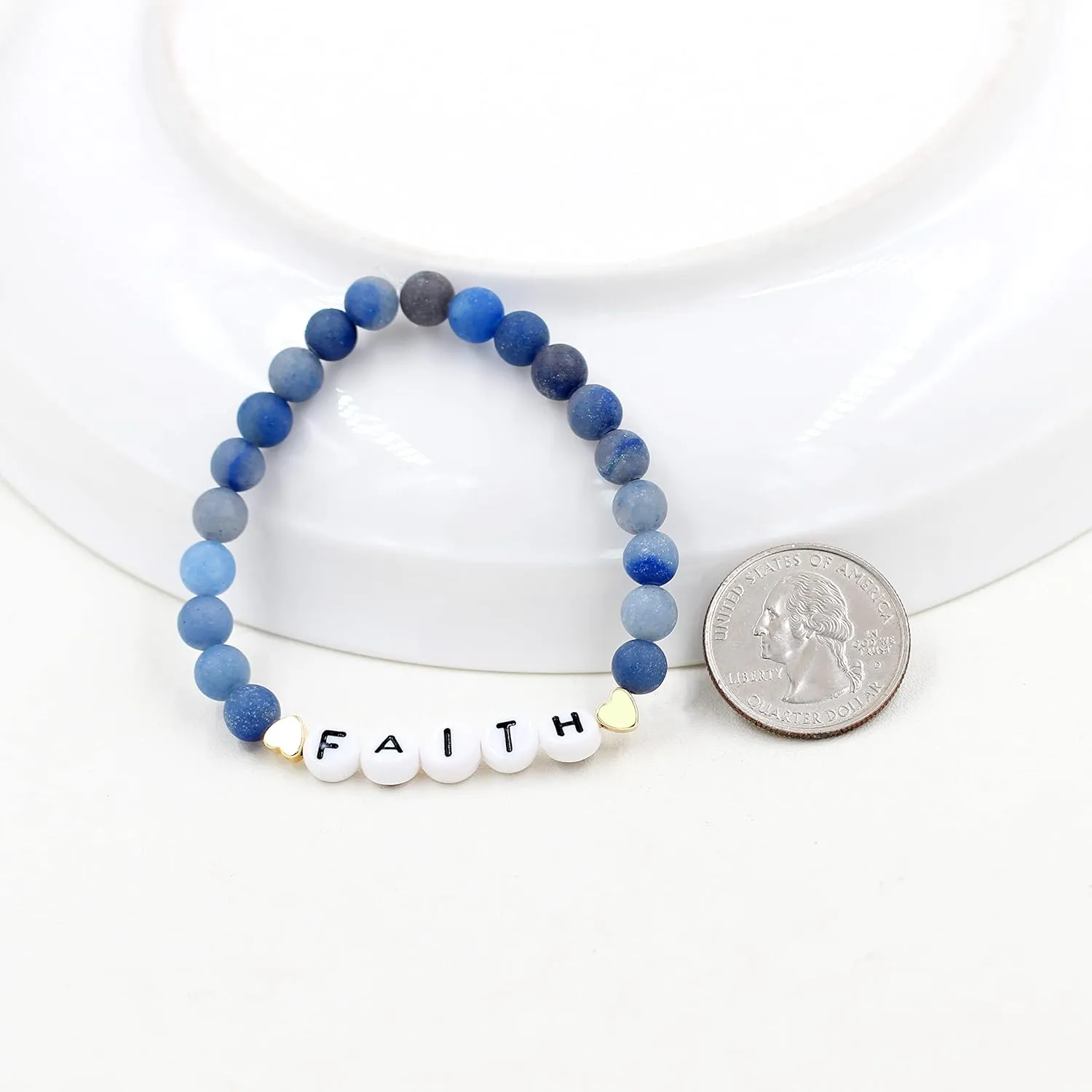 Faith Brave Love Inspirational Bracelets, Natural Matte Aventurine Beads Bracelet 17cm/6.7inch