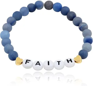 Faith Brave Love Inspirational Bracelets, Natural Matte Aventurine Beads Bracelet 17cm/6.7inch