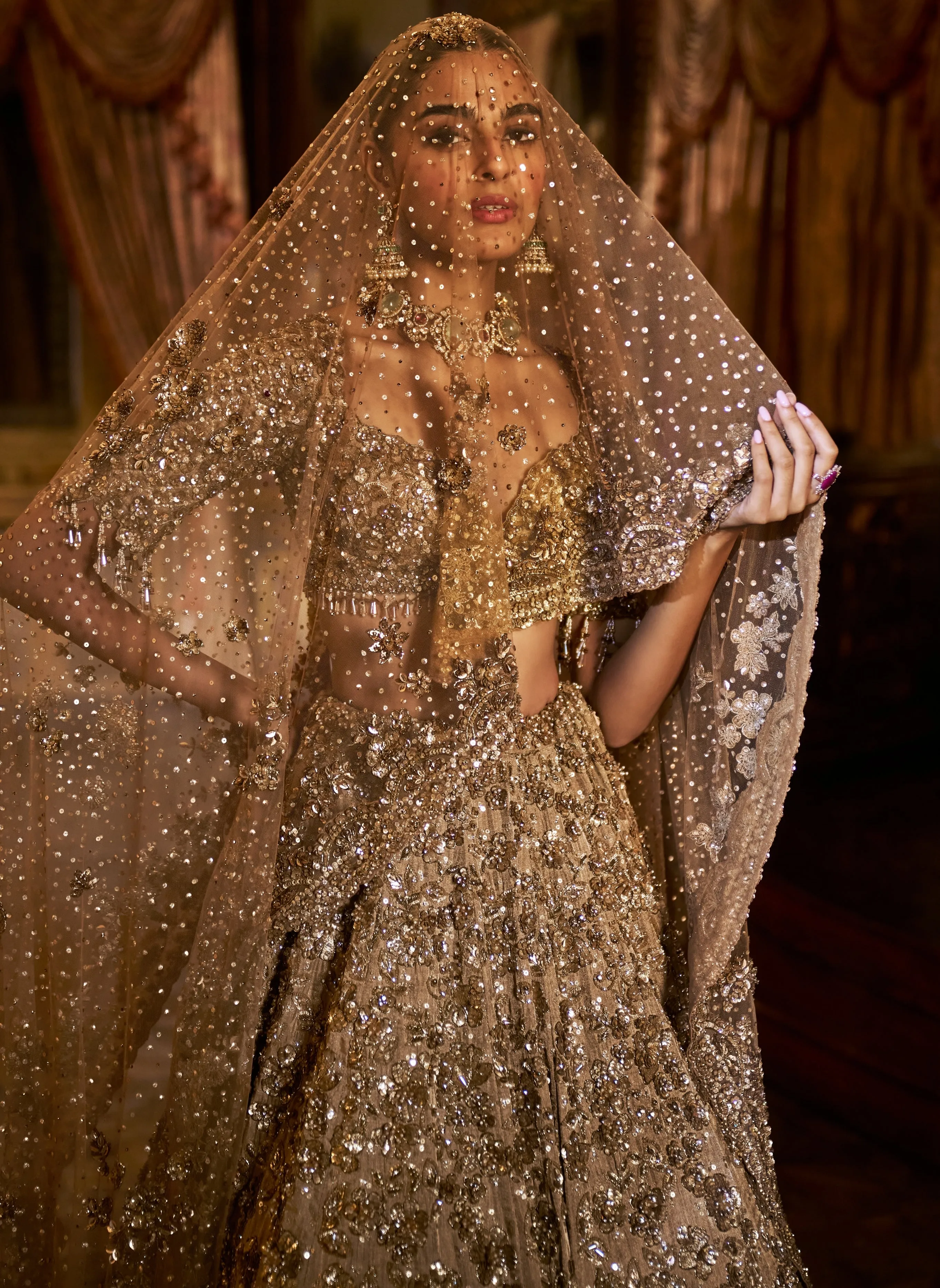 Falaknuma Antique Gold Tissue Lehenga Set