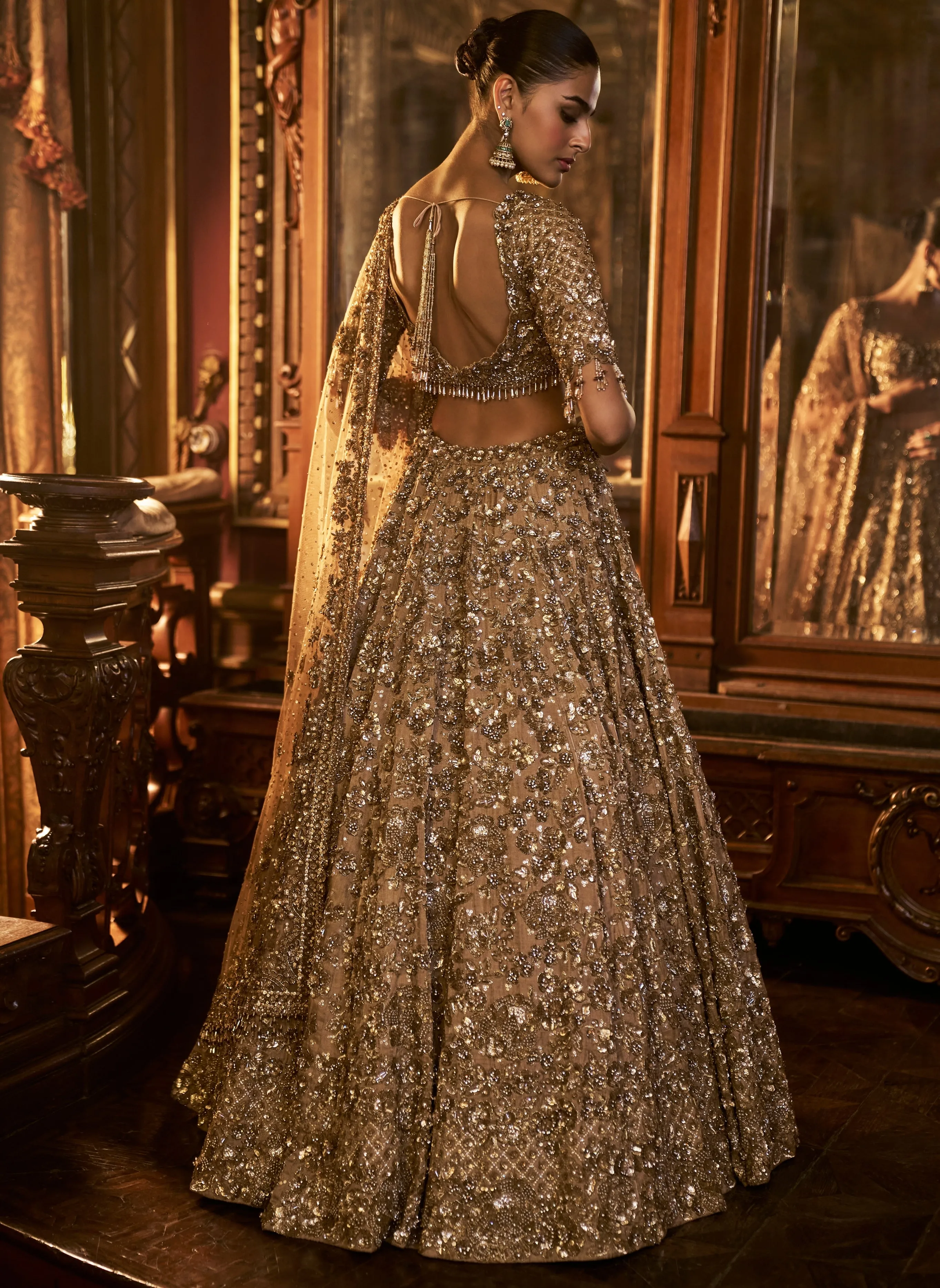 Falaknuma Antique Gold Tissue Lehenga Set