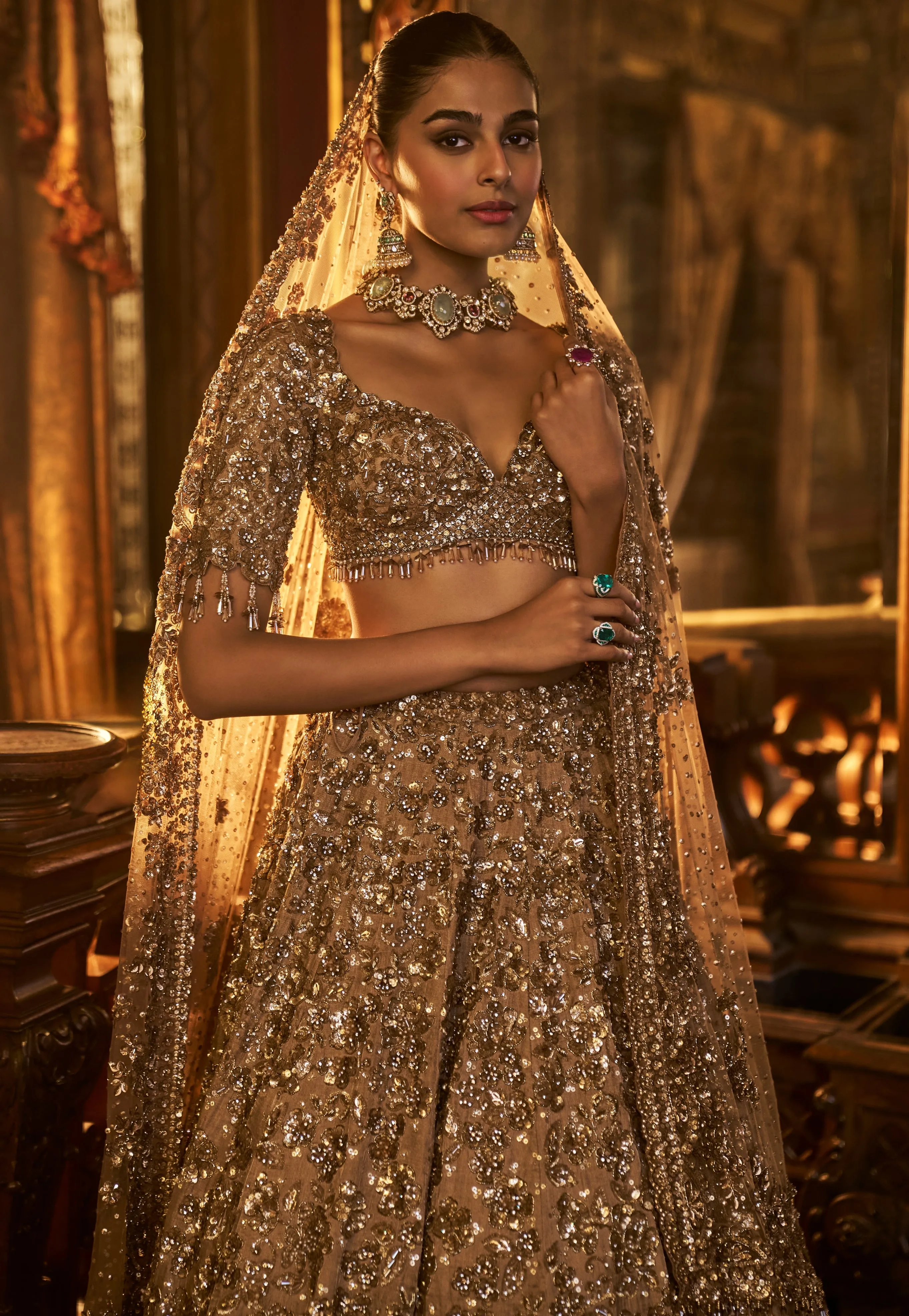 Falaknuma Antique Gold Tissue Lehenga Set