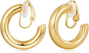 FAMARINE Clip on Earrings for Women, Chunky Chunky Tube Hoop Clip Earrings No Piercing Earrings