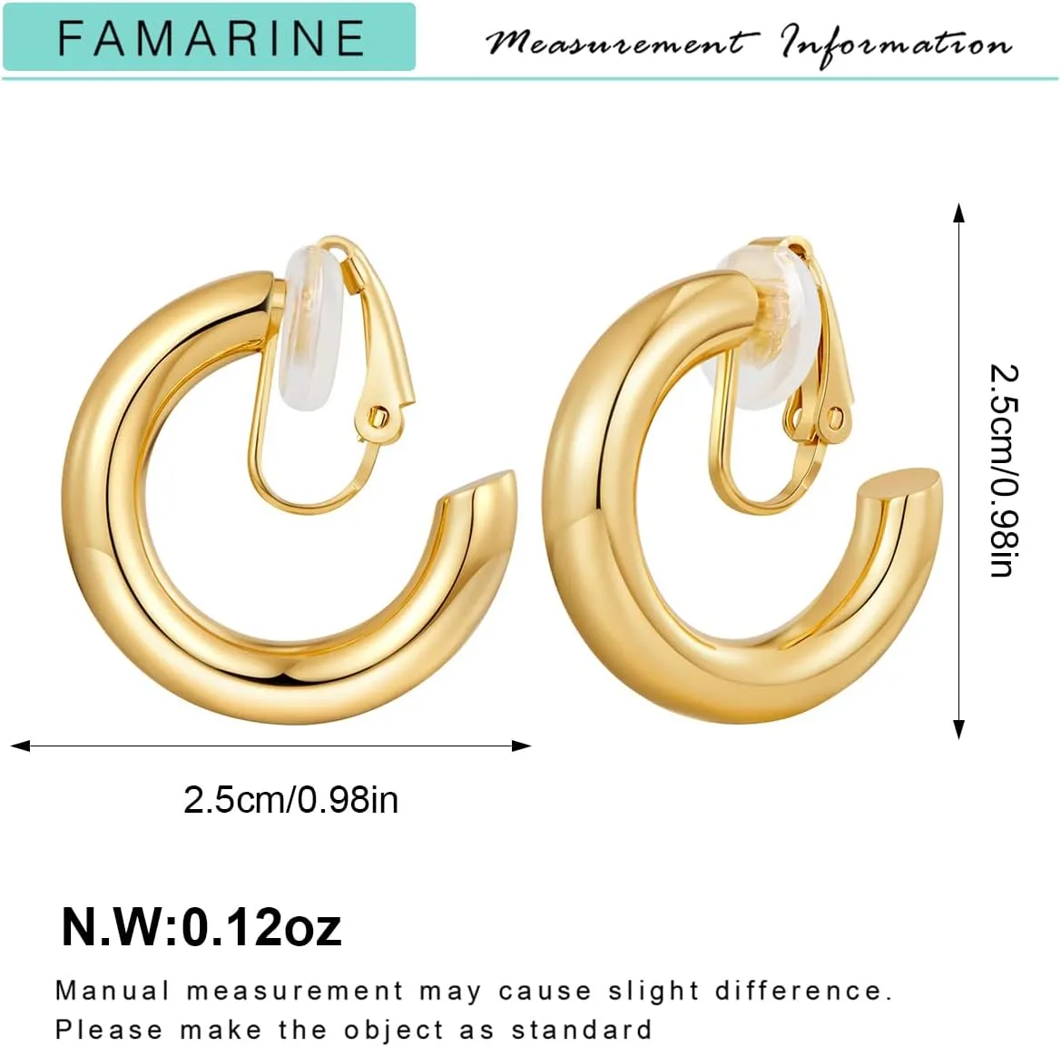 FAMARINE Clip on Earrings for Women, Chunky Chunky Tube Hoop Clip Earrings No Piercing Earrings