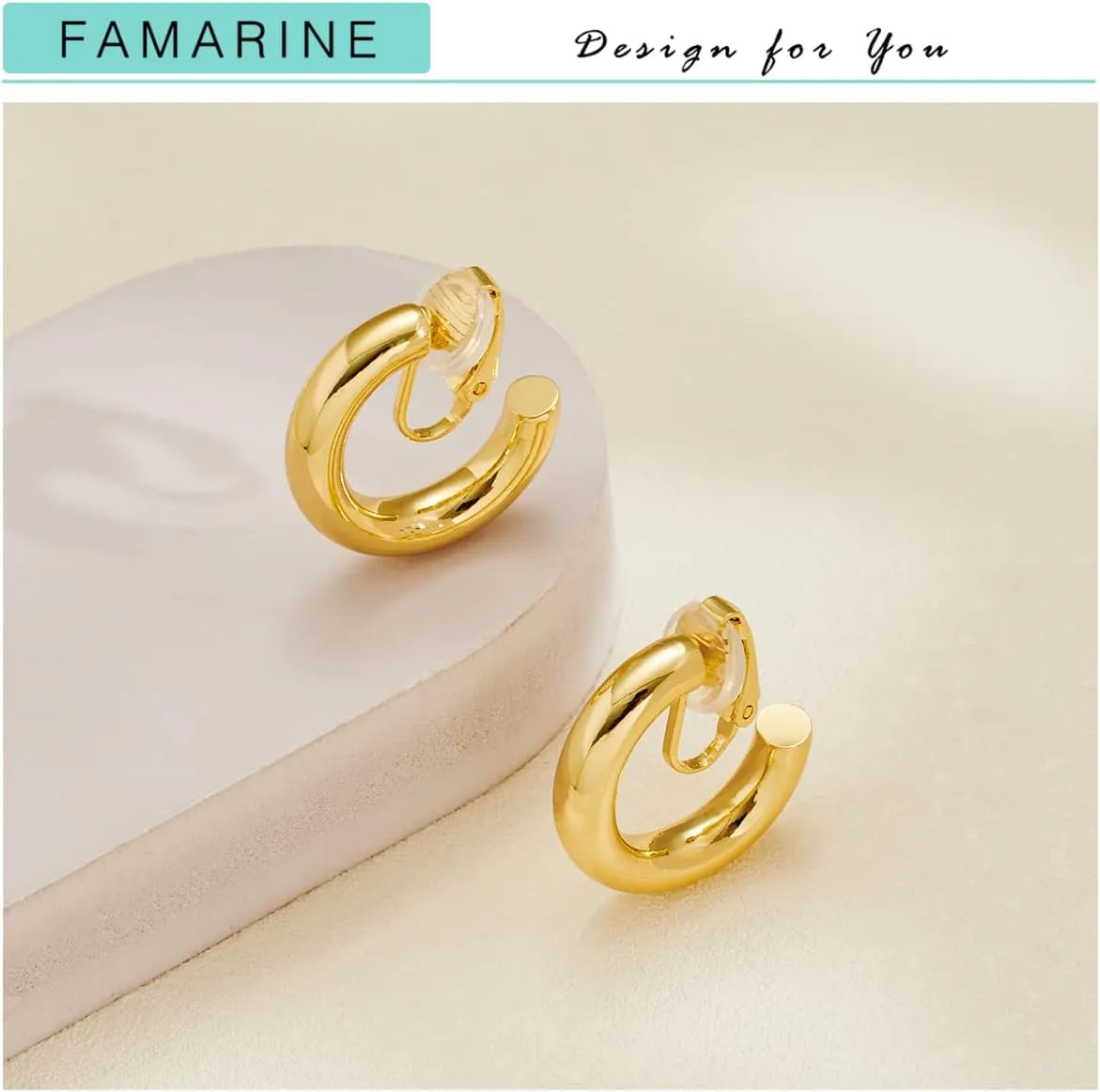 FAMARINE Clip on Earrings for Women, Chunky Chunky Tube Hoop Clip Earrings No Piercing Earrings