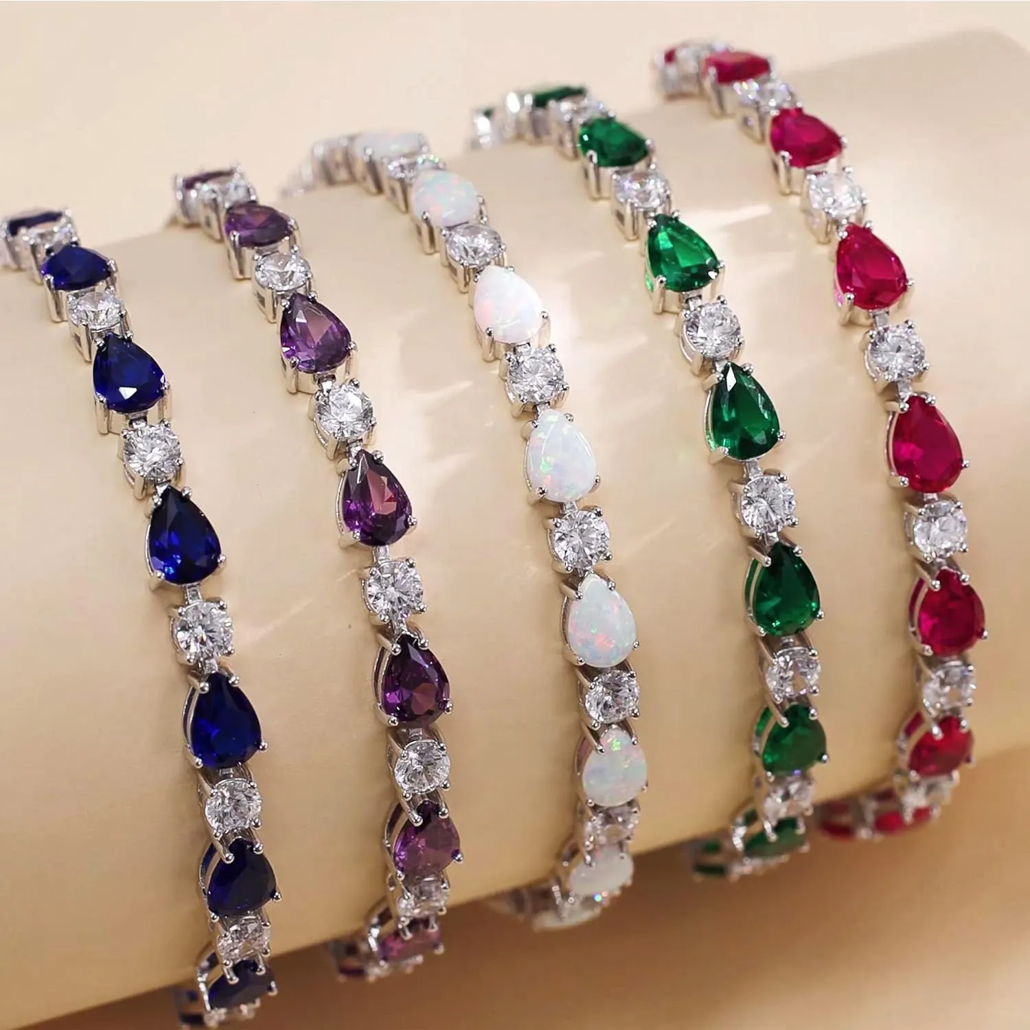 FANCIME Shine of Tears Birthstone Tennis bolo Bracelets Sterling Silver Tennis Bracelets Charm Fine Jewelry Mother's Day Birthday Gifts for Women Mom