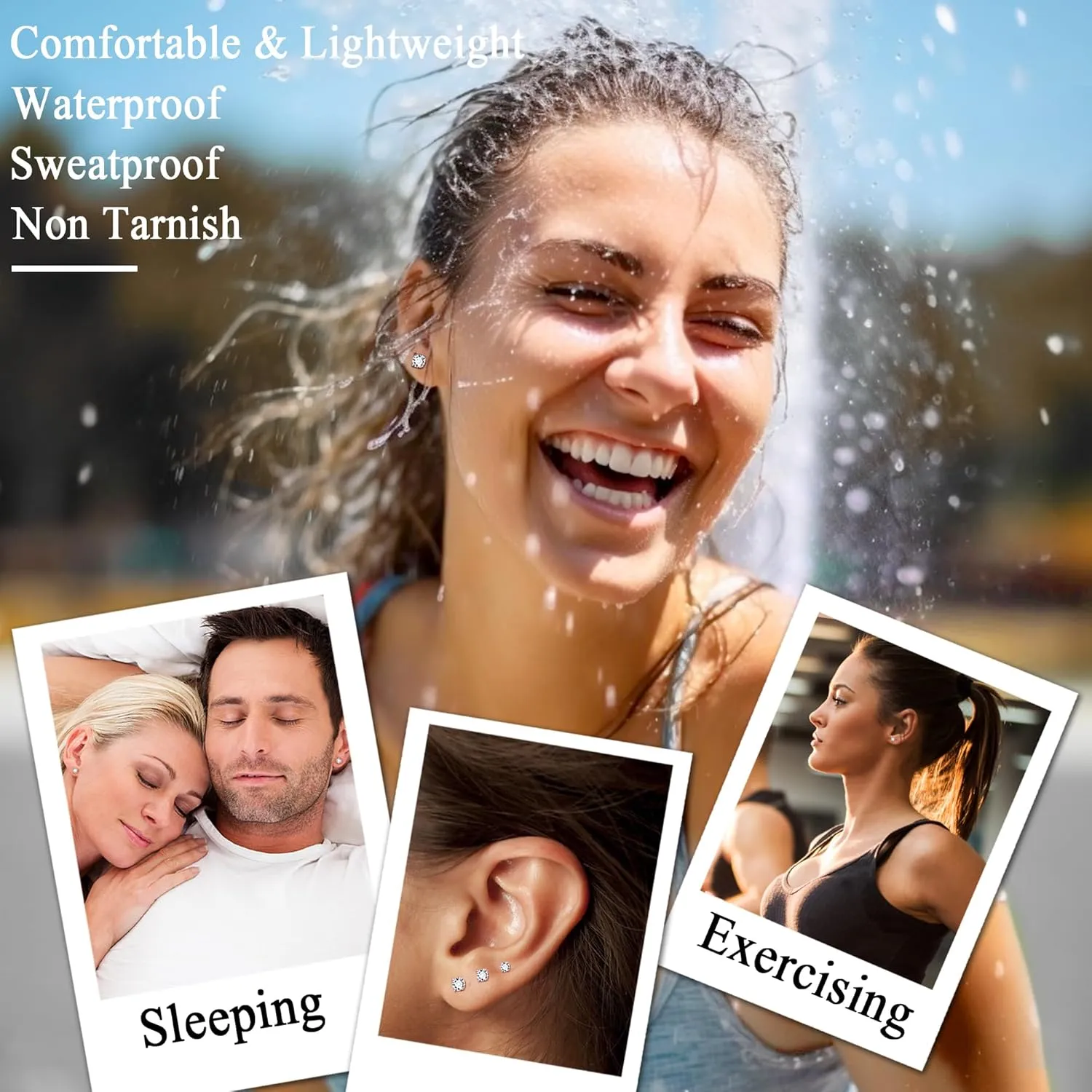 Fansilver 20G Hypoallergenic Flat Back Earrings for Women Men Silver 14K Gold Stainless Steel Stud Earrings Brithstone Cubic Zirconia Studs Surgical Steel Cartilage Earrings for Sensitive Ears
