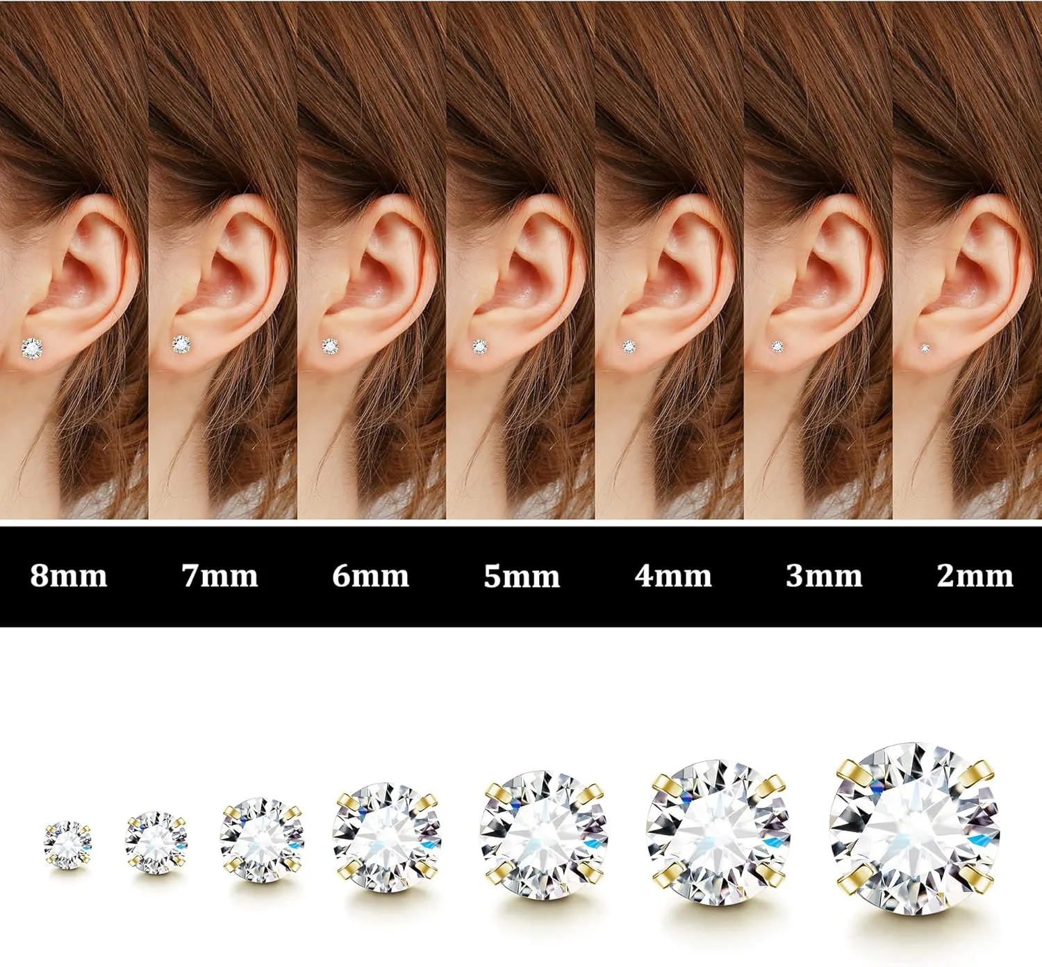Fansilver 20G Hypoallergenic Flat Back Earrings for Women Men Silver 14K Gold Stainless Steel Stud Earrings Brithstone Cubic Zirconia Studs Surgical Steel Cartilage Earrings for Sensitive Ears