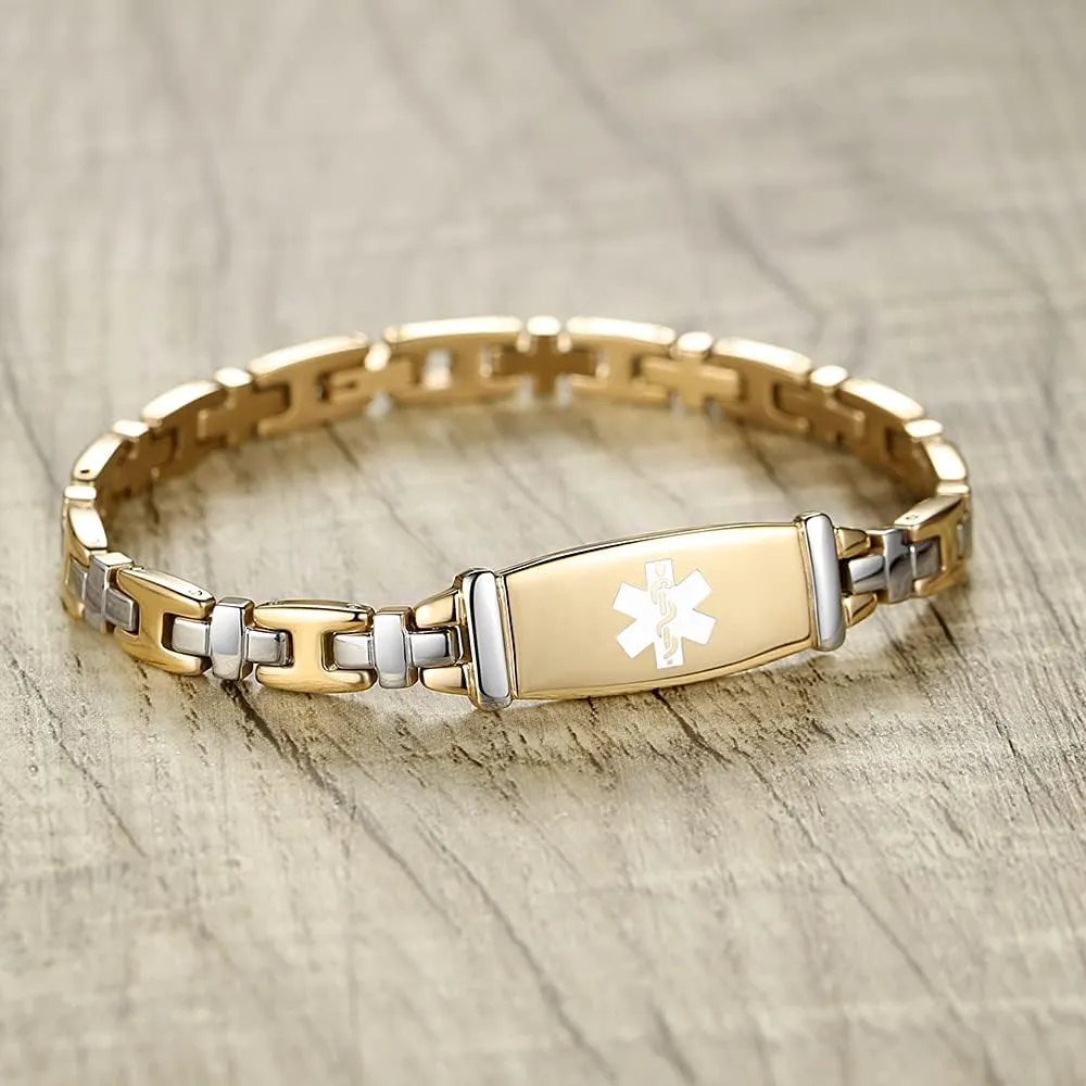 Fashion Lady Stainless steel Medical Alert id Bracelets with Free Engraving
