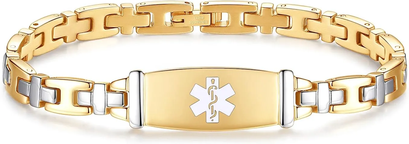 Fashion Lady Stainless steel Medical Alert id Bracelets with Free Engraving