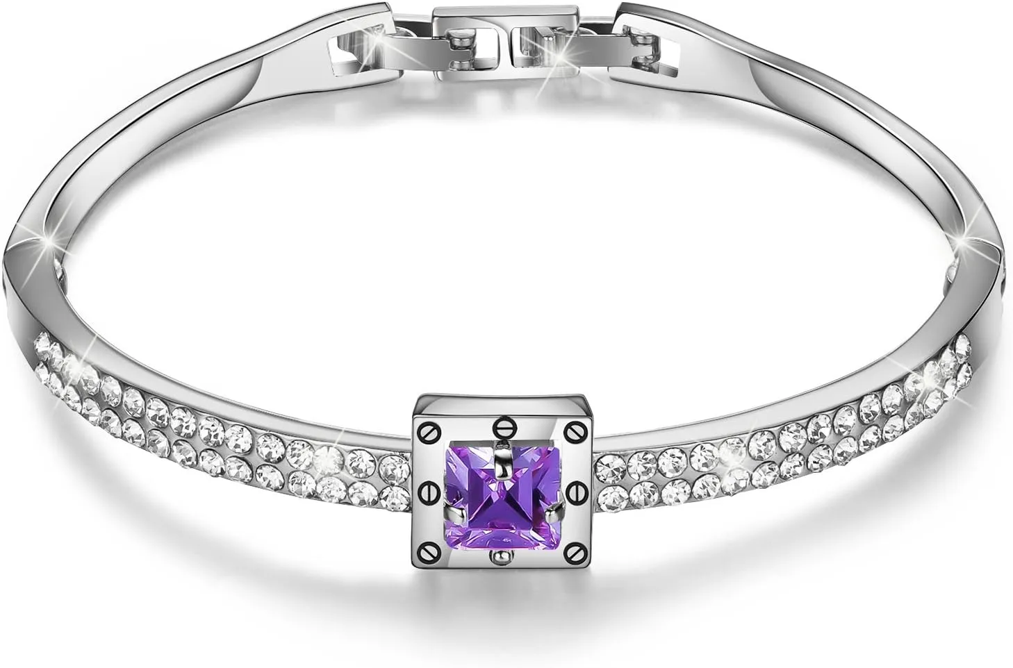 Fasion Jewelry Spiritual Guidance Bangle Bracelets For Women 18K Gold Plating Adjustable Bracelets With Crystal For Wife Girlfriend Or Mothers Idea Gift For Mother's day (Amethyst)