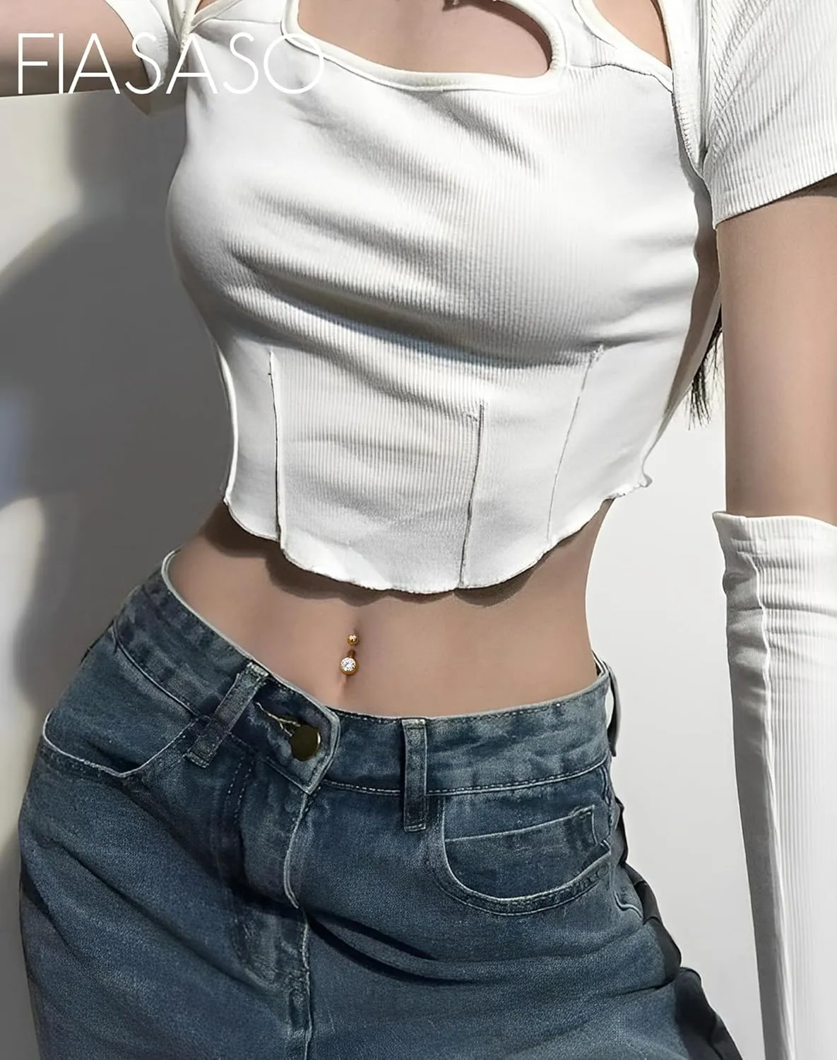 FIASASO Belly Button Ring Surgical Steel Titanium Sterling Silver 14K Gold Belly Button Rings Cubic Zirconia Internally Threaded Belly Rings 14G Belly Piercing Jewelry Hypoallergenic Navel Piercing Jewelry for Women