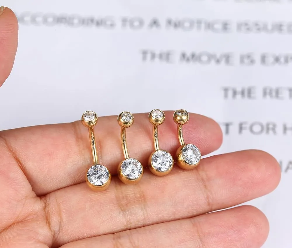 FIASASO Belly Button Ring Surgical Steel Titanium Sterling Silver 14K Gold Belly Button Rings Cubic Zirconia Internally Threaded Belly Rings 14G Belly Piercing Jewelry Hypoallergenic Navel Piercing Jewelry for Women
