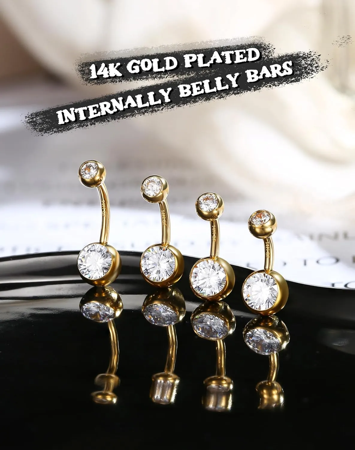 FIASASO Belly Button Ring Surgical Steel Titanium Sterling Silver 14K Gold Belly Button Rings Cubic Zirconia Internally Threaded Belly Rings 14G Belly Piercing Jewelry Hypoallergenic Navel Piercing Jewelry for Women
