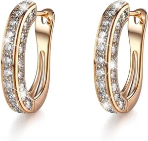 Filigree Huggie Hoop Earrings, Chunky Simple Cute Thick Round Earrings Cubic Zirconia Hoop Earrings Gold Silver Plated Hypoallergenic Fashion Rhinestone Huggie Earring Jewelry Gifts for Women