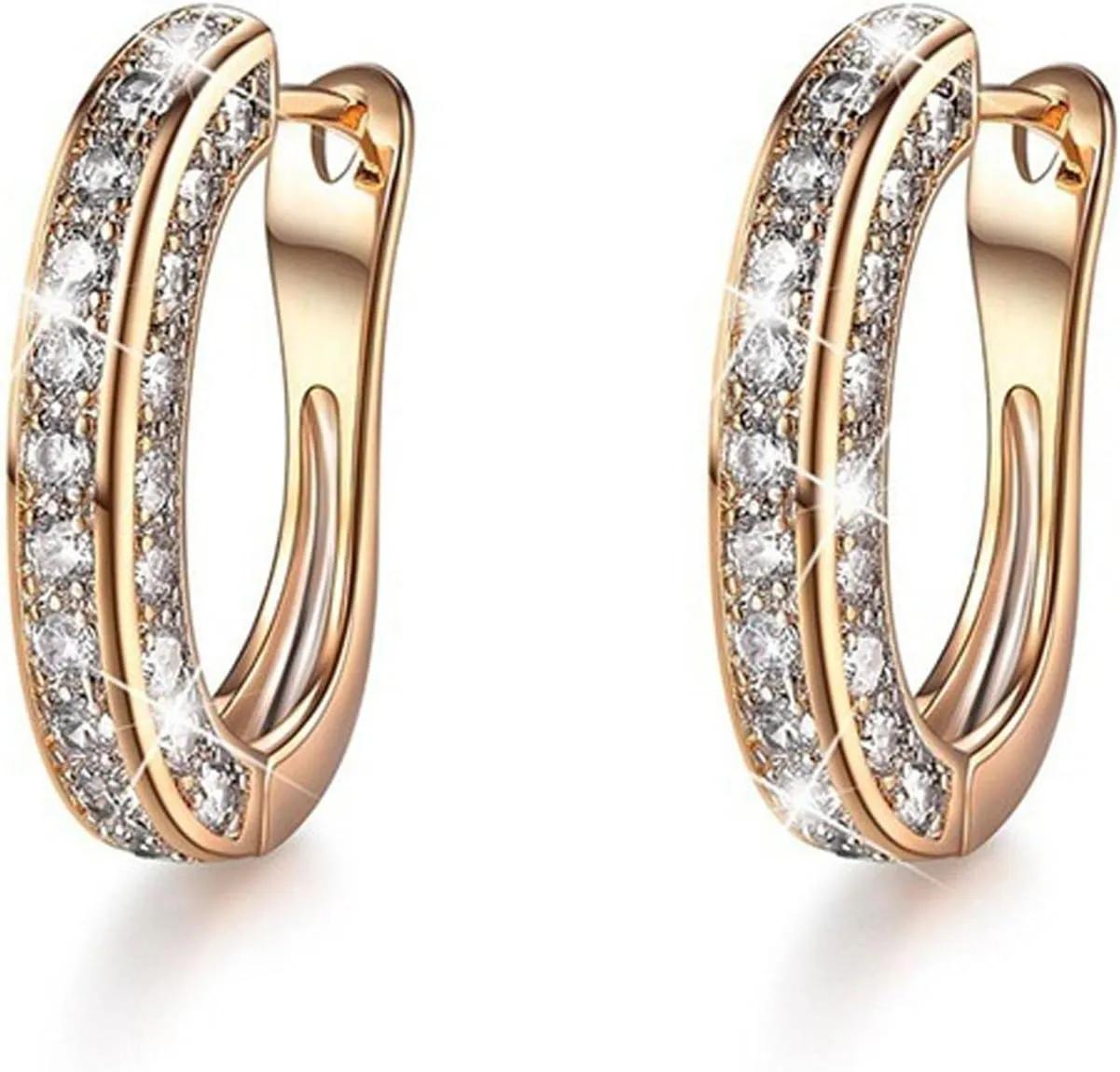 Filigree Huggie Hoop Earrings, Chunky Simple Cute Thick Round Earrings Cubic Zirconia Hoop Earrings Gold Silver Plated Hypoallergenic Fashion Rhinestone Huggie Earring Jewelry Gifts for Women