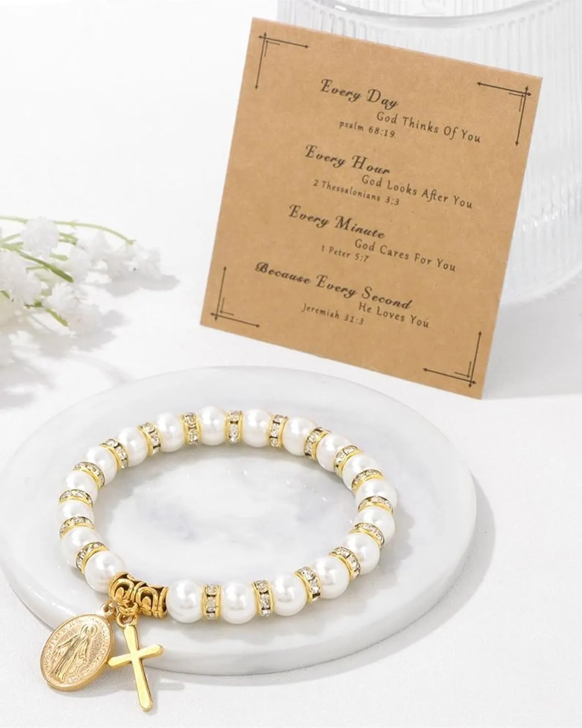 First Communion Bracelet Gifts for Women Baptism Confirmation Bracelet Adjustable Cross Bracelets Catholic Christian Religious Bracelets 1st Communion Gifts Baptism Gifts for Daughter Granddaughter