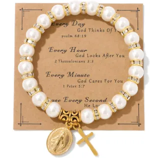 First Communion Bracelet Gifts for Women Baptism Confirmation Bracelet Adjustable Cross Bracelets Catholic Christian Religious Bracelets 1st Communion Gifts Baptism Gifts for Daughter Granddaughter