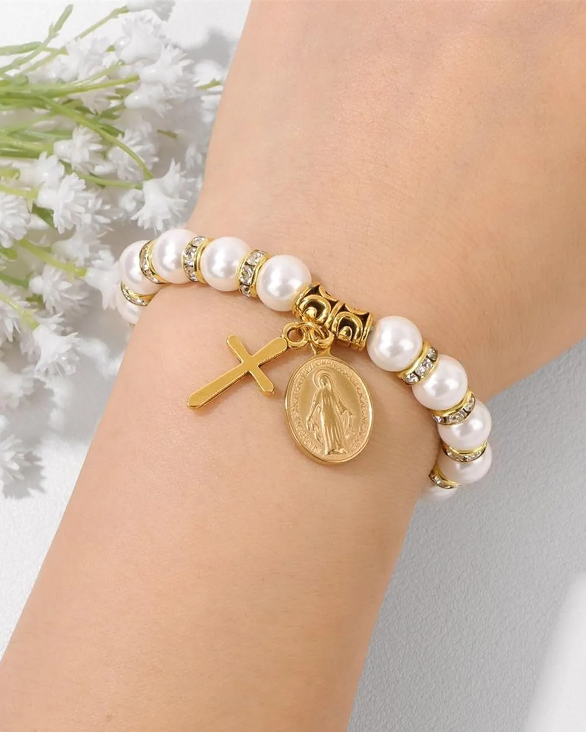 First Communion Bracelet Gifts for Women Baptism Confirmation Bracelet Adjustable Cross Bracelets Catholic Christian Religious Bracelets 1st Communion Gifts Baptism Gifts for Daughter Granddaughter