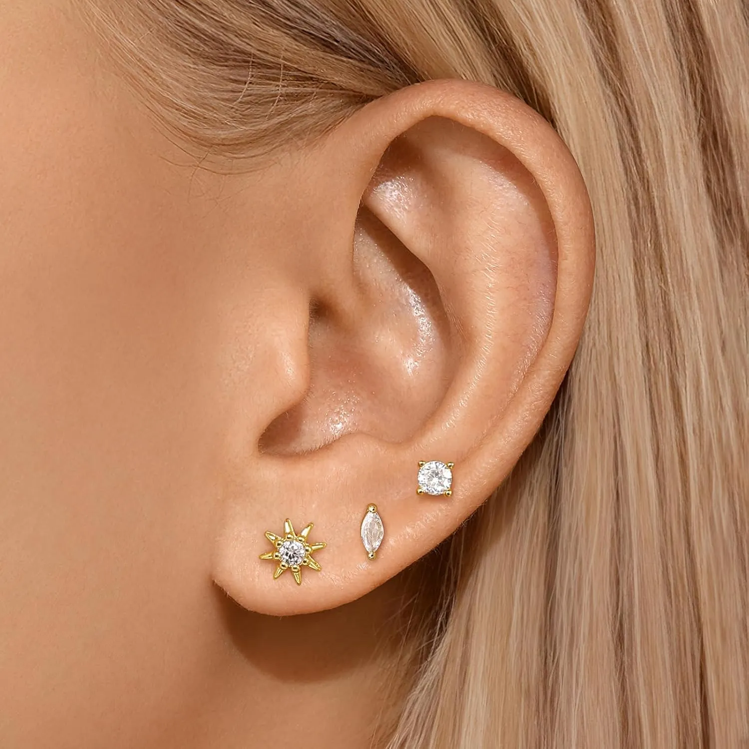 Flat Back Earrings for Women, Silver|Gold Flat Back Stud Earrings Hypoallergenic, Helix Cartilage Flatback Earrings Jewelry for Women Valentines Day Gifts