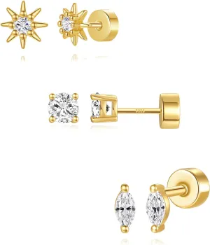 Flat Back Earrings for Women, Silver|Gold Flat Back Stud Earrings Hypoallergenic, Helix Cartilage Flatback Earrings Jewelry for Women Valentines Day Gifts
