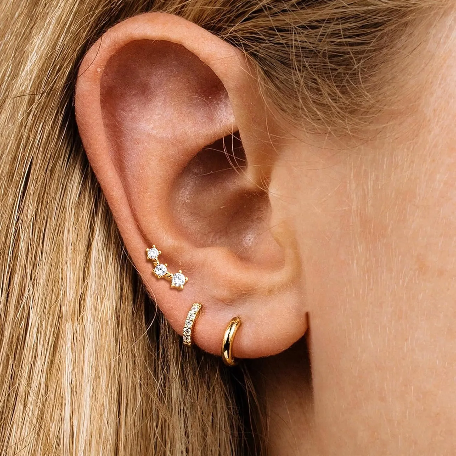 Flat Back Earrings Sterling Silver Post Stud Earrings Cartilage Tragus Helix Piercing Jewelry Earring for Multiple Piercing Dainty CZ Studs 18K Gold Plated Flatback Stud Earrings for Women