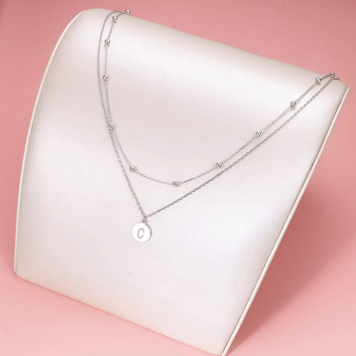 FLYOW S925 Sterling Silver Disc/Heart Initial Layered Choker Necklace Short Dainty Adjustable Lariat Necklaces for Women Girls