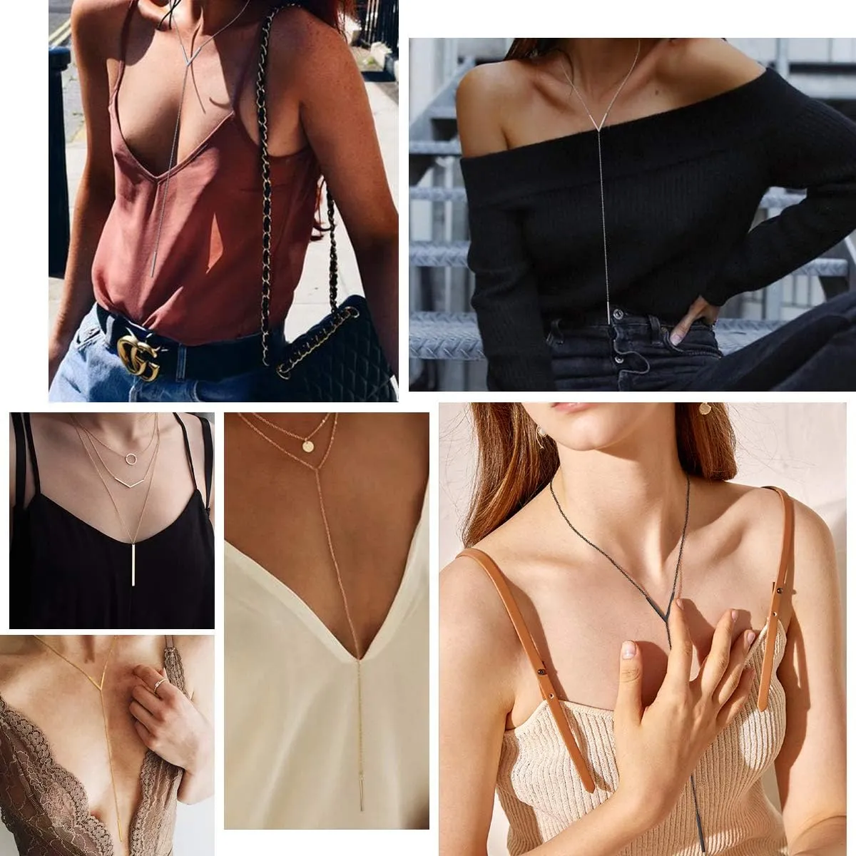 FOCALOOK Bar Pendant Y Lariat Necklace 14K Gold Plated Hypoallergenic Stainless Steel Statement Minimalist Drop Bar Long Chain Friendship Necklaces for Women