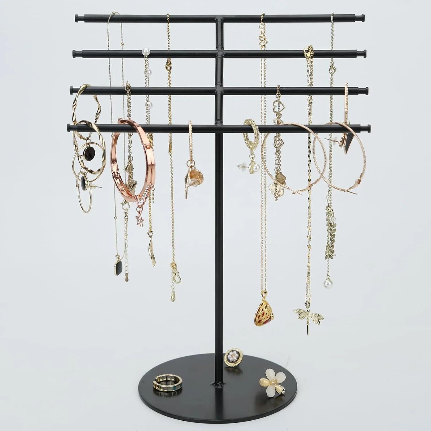 Four layer jewelry storage rack, jewelry storage rack is used to organize and store necklaces, earrings, bracelets, rings and other jewelry 
