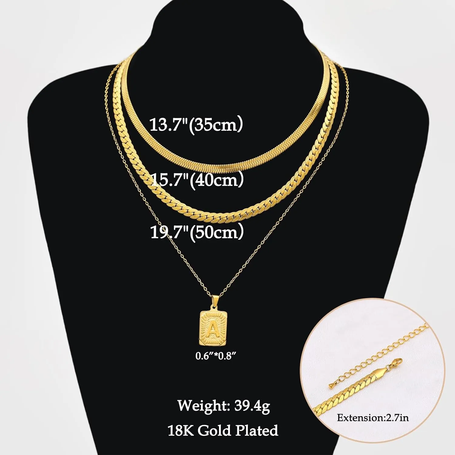 FUNEIA Layered Gold Initial Necklace for Women Trendy Dainty 18K Gold Plated Initial A-Z letter Pendant Necklace Stacked Layering Herringbone Flat Snake Chain Choker Necklaces Set Pack Jewelry Gifts