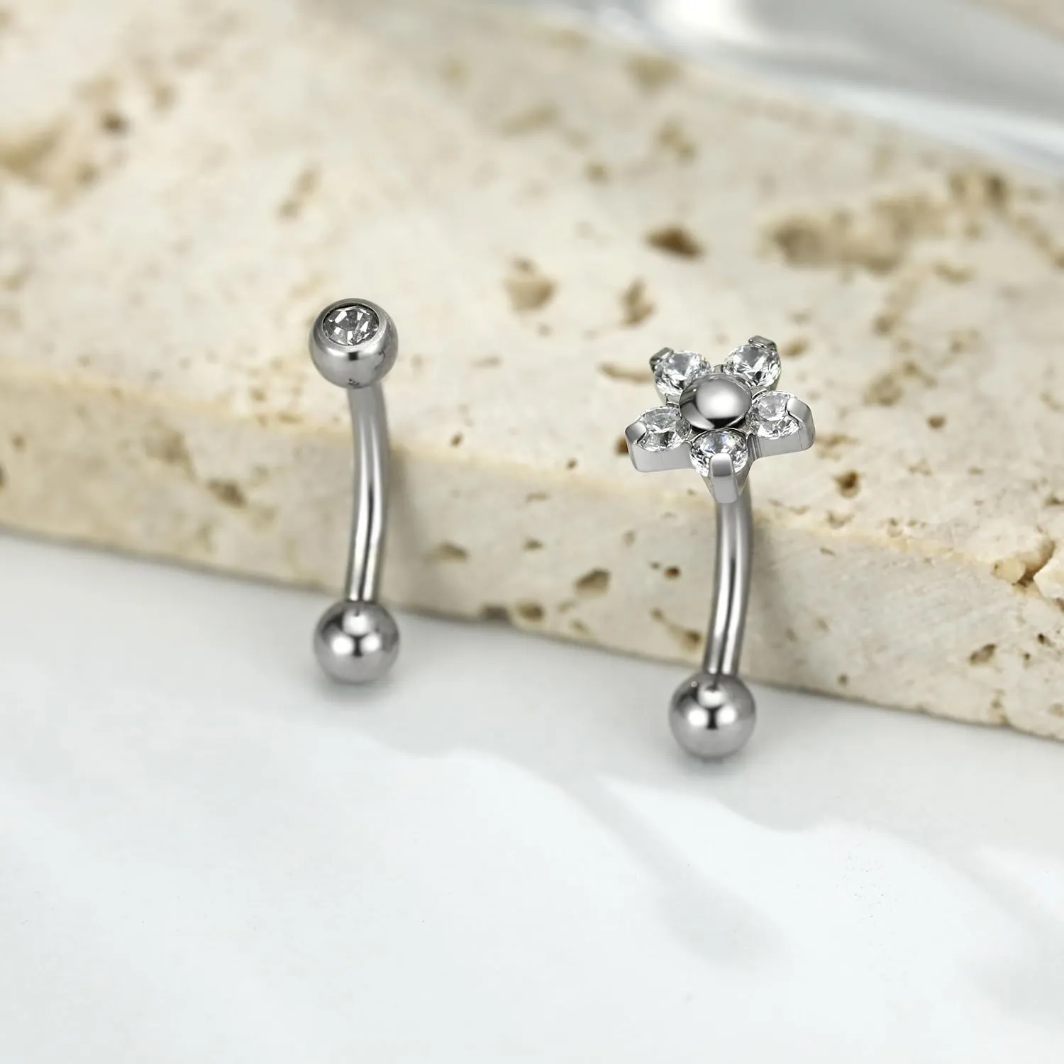 FUNLMO 2pcs Rook Daith Eyebrow Piercing Jewelry G23 Titanium Vertical Labret Lip Jewelry Rook Earring Small Belly Button Ring Curved Barbell Cartilage Earring 16G 8mm