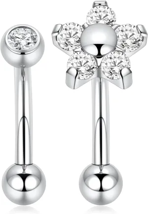 FUNLMO 2pcs Rook Daith Eyebrow Piercing Jewelry G23 Titanium Vertical Labret Lip Jewelry Rook Earring Small Belly Button Ring Curved Barbell Cartilage Earring 16G 8mm