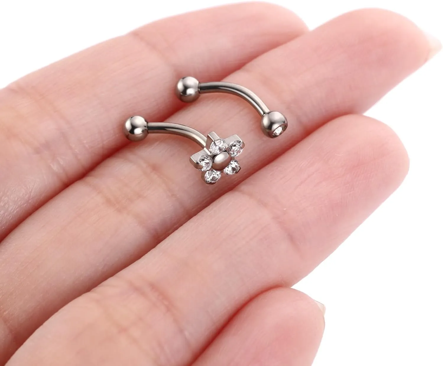 FUNLMO 2pcs Rook Daith Eyebrow Piercing Jewelry G23 Titanium Vertical Labret Lip Jewelry Rook Earring Small Belly Button Ring Curved Barbell Cartilage Earring 16G 8mm