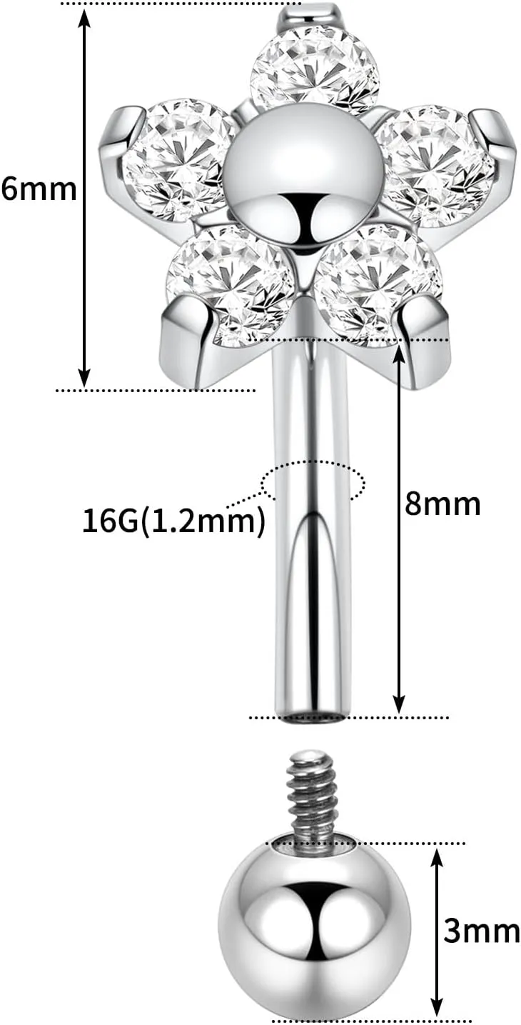 FUNLMO 2pcs Rook Daith Eyebrow Piercing Jewelry G23 Titanium Vertical Labret Lip Jewelry Rook Earring Small Belly Button Ring Curved Barbell Cartilage Earring 16G 8mm