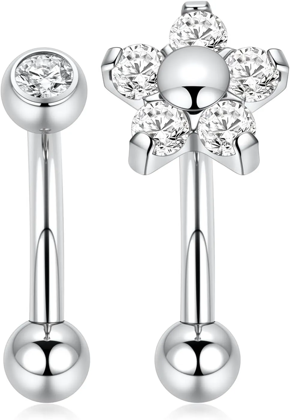 FUNLMO 2pcs Rook Daith Eyebrow Piercing Jewelry G23 Titanium Vertical Labret Lip Jewelry Rook Earring Small Belly Button Ring Curved Barbell Cartilage Earring 16G 8mm