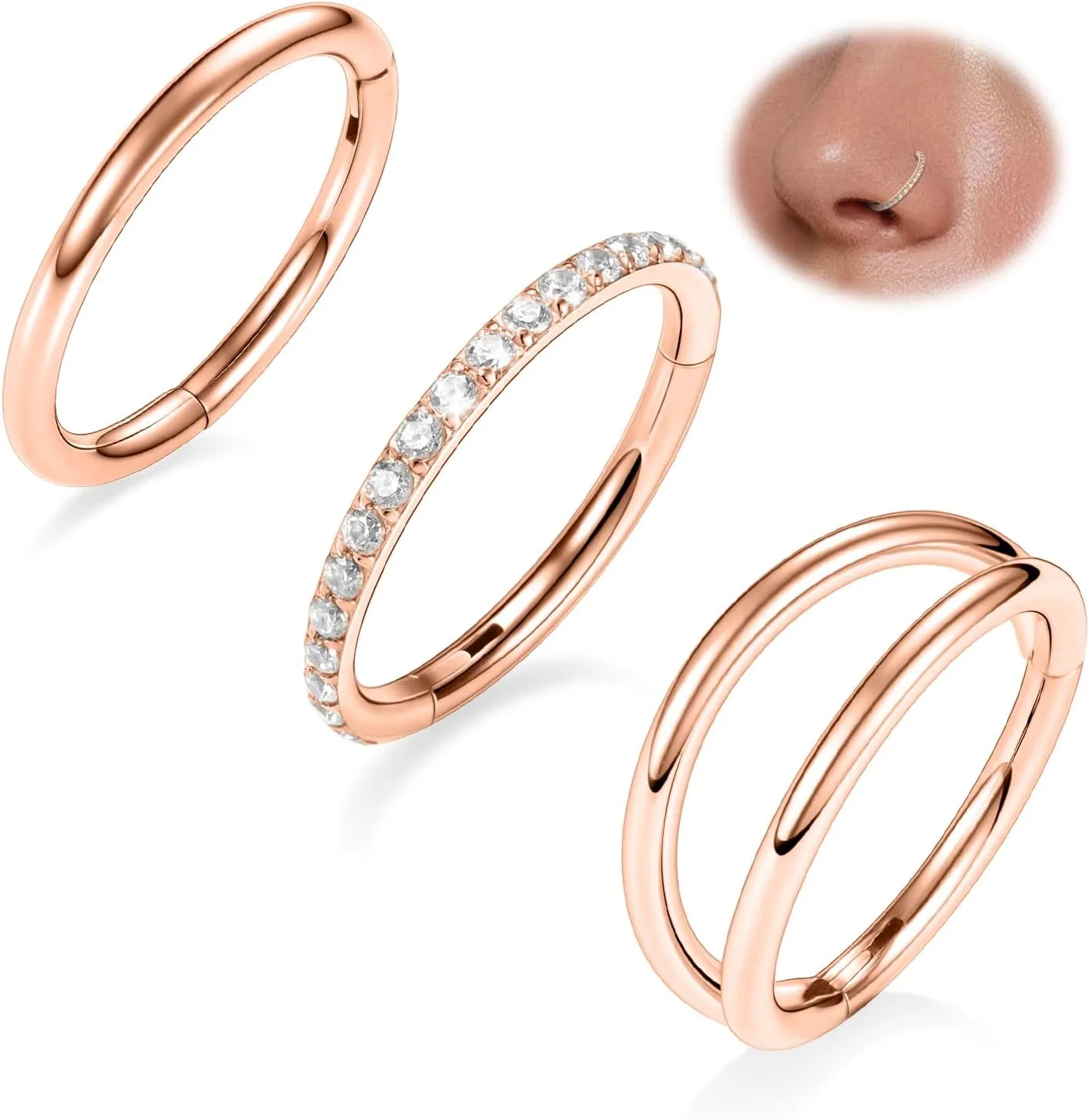 FUNLMO 3Pcs Nose Rings Double Hoop Nose Ring Conch Daith Tragus Helix Rook Piercing Jewelry Surgical Steel Cartilage Earring Conch Hoop Earring Septum Jewelry Lip Ring