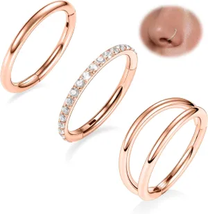 FUNLMO 3Pcs Nose Rings Double Hoop Nose Ring Conch Daith Tragus Helix Rook Piercing Jewelry Surgical Steel Cartilage Earring Conch Hoop Earring Septum Jewelry Lip Ring
