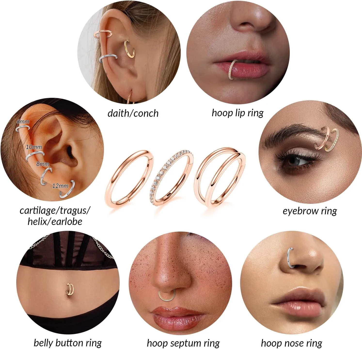 FUNLMO 3Pcs Nose Rings Double Hoop Nose Ring Conch Daith Tragus Helix Rook Piercing Jewelry Surgical Steel Cartilage Earring Conch Hoop Earring Septum Jewelry Lip Ring