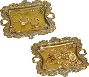 Funly mee Small Antique Trinket Dish Vintage Jewelry Tray, Ring Holder (Gold-2PACK)
