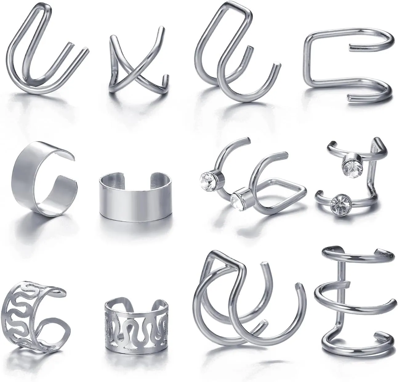 FUTIMELY 12Pairs Ear Cuffs Earrings Set for Women, Gold/Silver/Black Plated Stainless Steel Non Piercing Ear cuff Earrings Cartilage Clip Cuff Earrings Jewelry