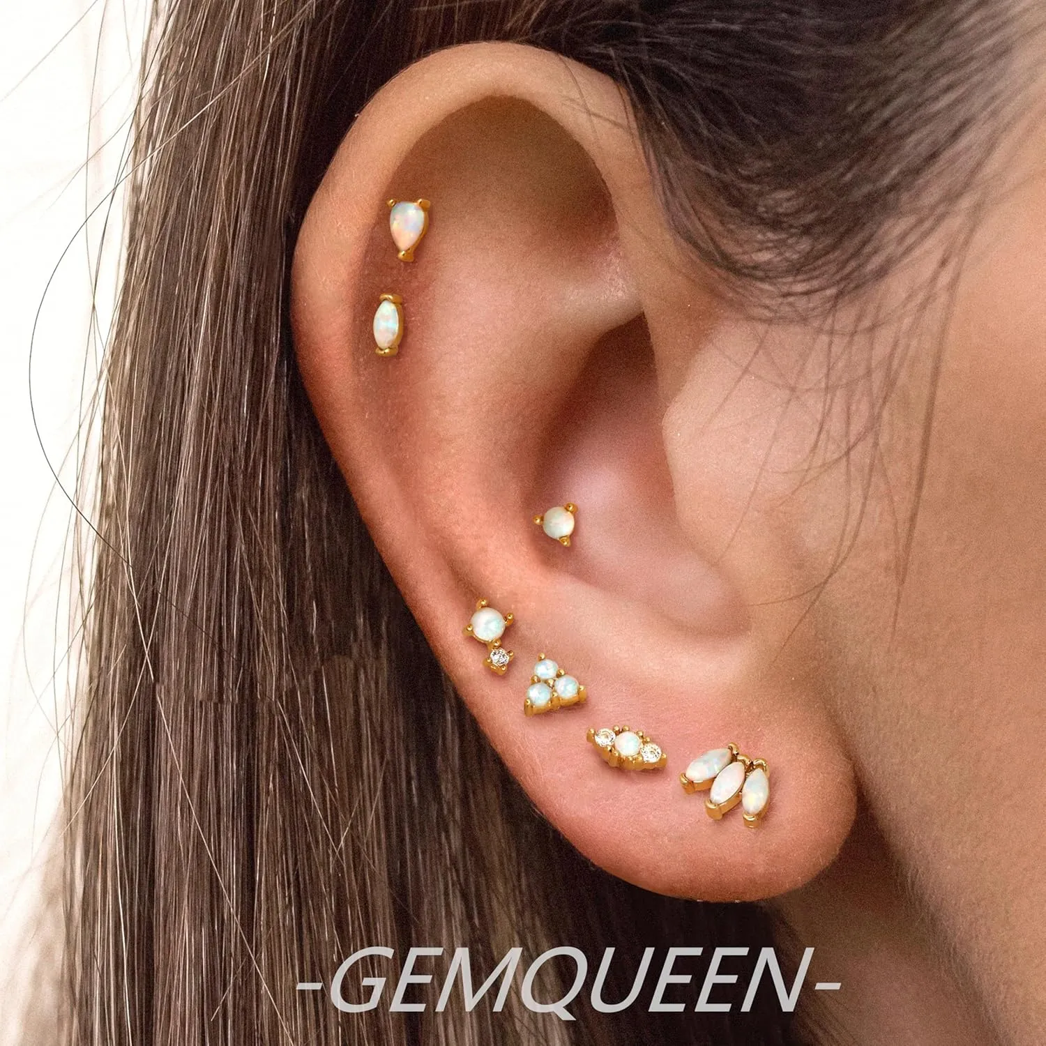 G23 Implant Grade Titanium Flat Back Earrings Studs: 14K Gold Hypoallergenic 3 Pcs 18G Internally Threaded Tragus Cartilage Helix Piercing Jewelry Opal Earring for Sensitive Ears Women Men