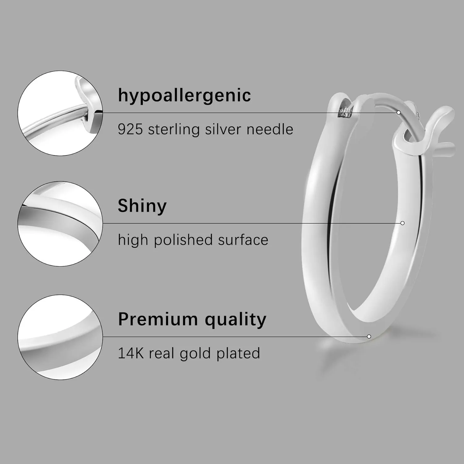 Gacimy Hoop Earrings for Women, 14K Gold Plated Hoops with 925 Sterling Silver Post