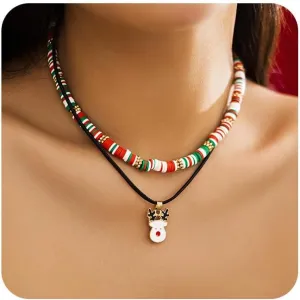 Gangel Christmas Choker Necklace Christmas Tree Necklaces Boho Layered Necklace Choker Heishi Surfer Necklace Holiday Party Jewelry Chain Necklace for Women