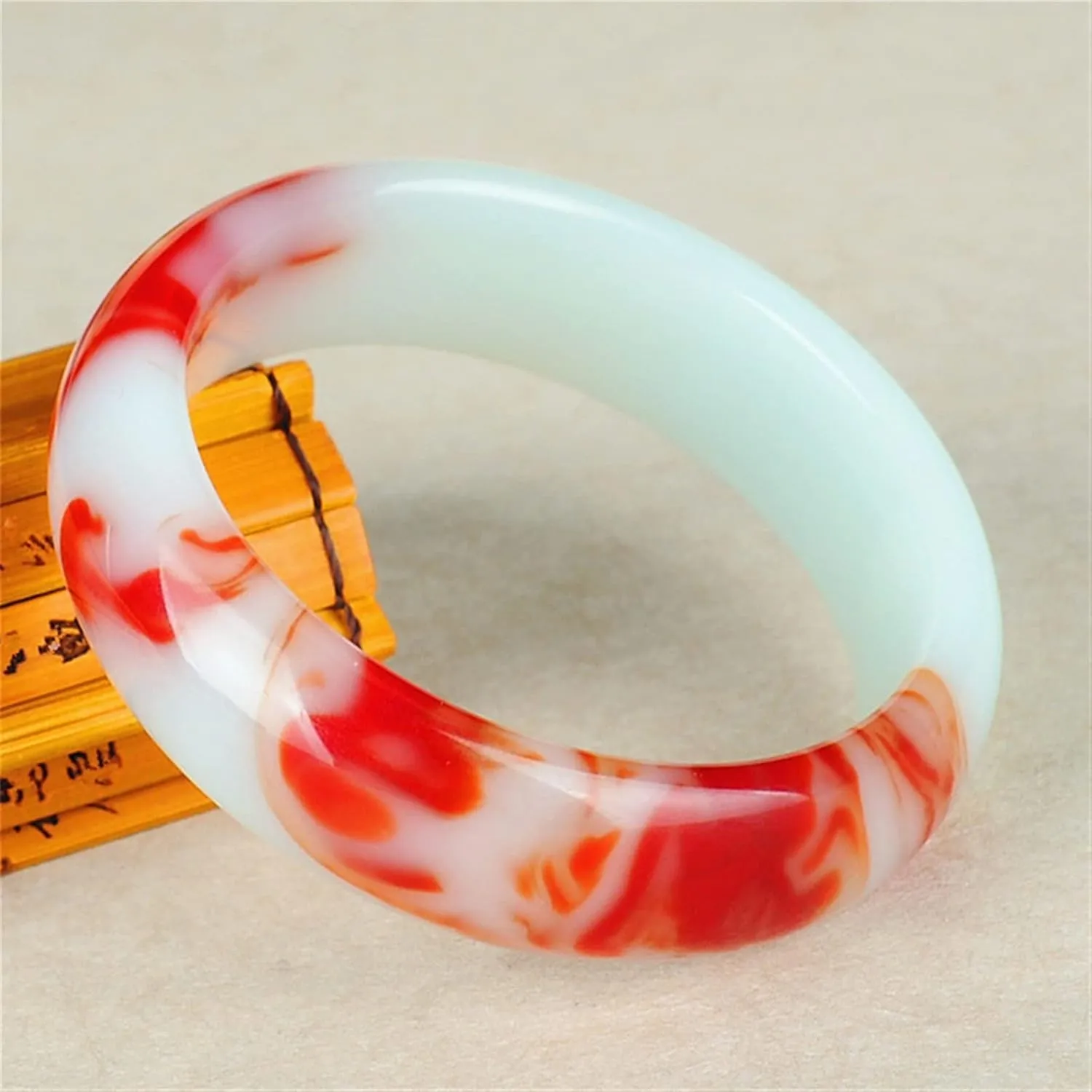 Genuine Natural Color Jade Bangle Red White Bracelet Charm Jewellery Fashion Accessories Carved Amulet Gifts for Women Her Men (Gem Color : 56-58mm)