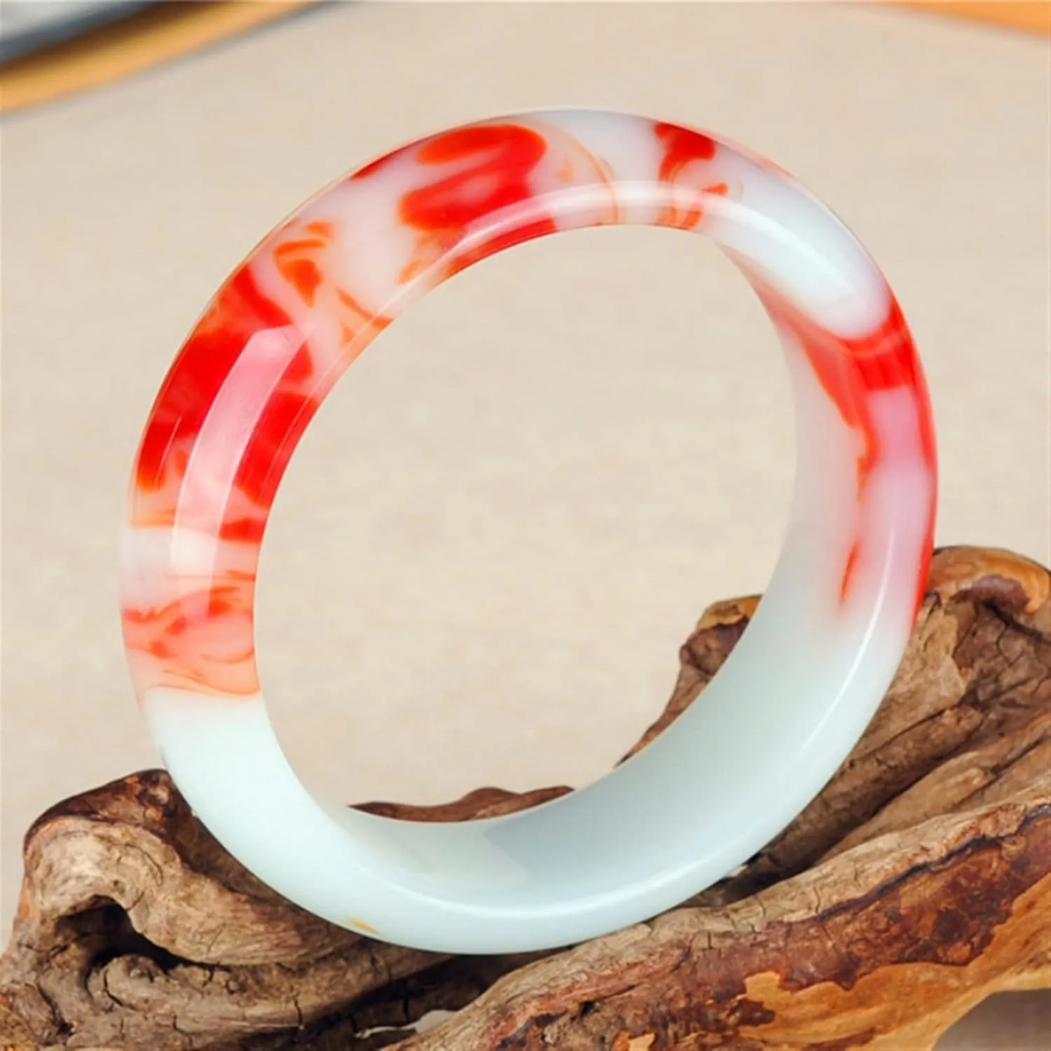 Genuine Natural Color Jade Bangle Red White Bracelet Charm Jewellery Fashion Accessories Carved Amulet Gifts for Women Her Men (Gem Color : 56-58mm)