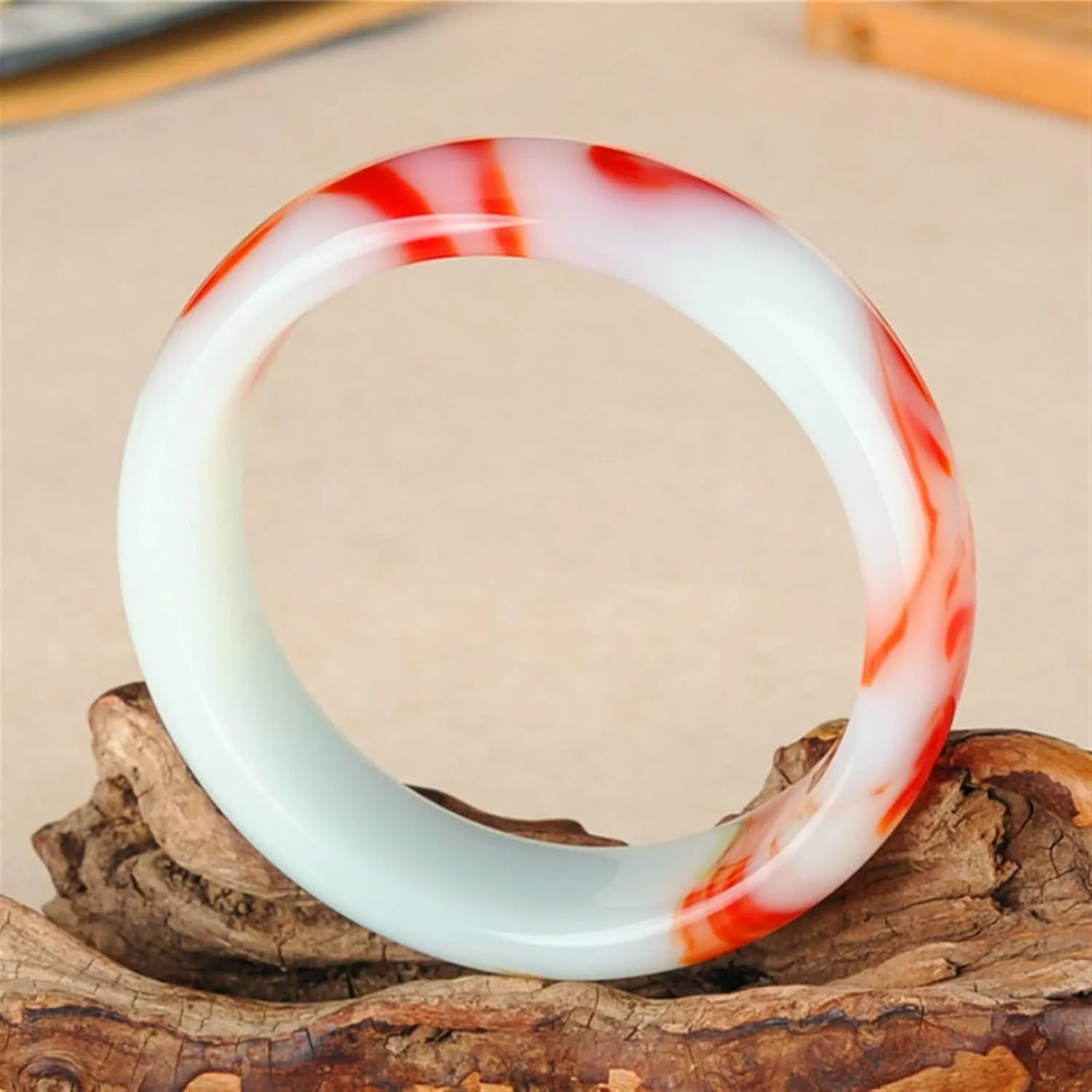Genuine Natural Color Jade Bangle Red White Bracelet Charm Jewellery Fashion Accessories Carved Amulet Gifts for Women Her Men (Gem Color : 56-58mm)