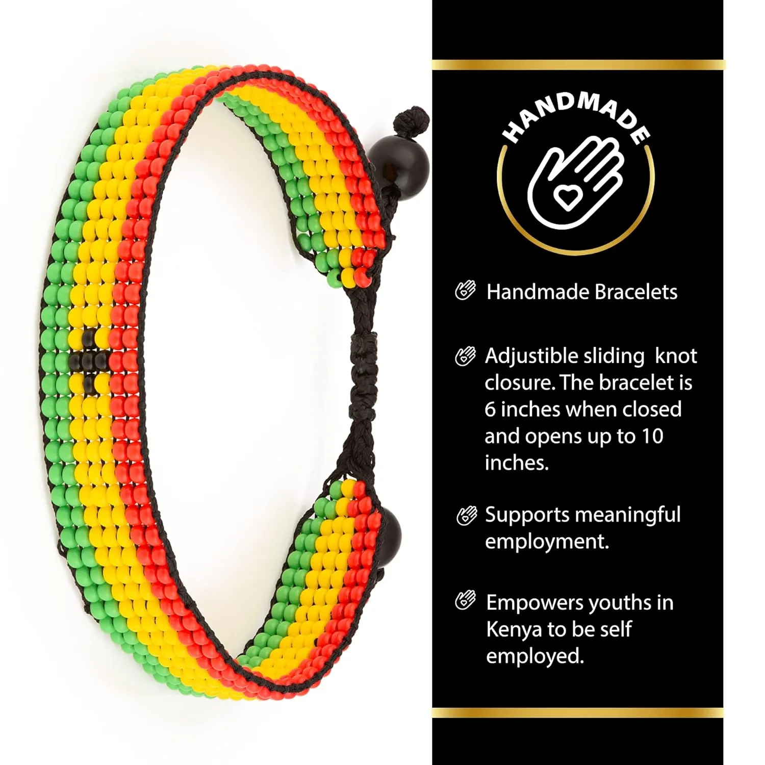 Ghana Flag Bracelet: Handmade Bracelet,Adjustable Beaded Boho-Style Rope Bangle with Patriotic Design