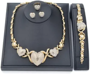 Giffor 14K Gold Filled Jewelry Set Necklaces For Women Bracelets Stud Earrings And Rings Sweetheart Gifts